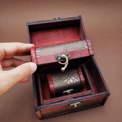 HERŞEYTREND Ahşap Deri Sandık Kutusu