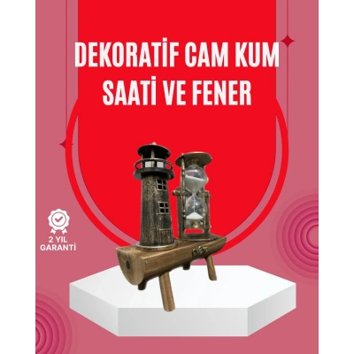 Ahşap Gövdeli Deniz Feneri Formlu Kum Saati – 15x20 cm Masa Dekoru