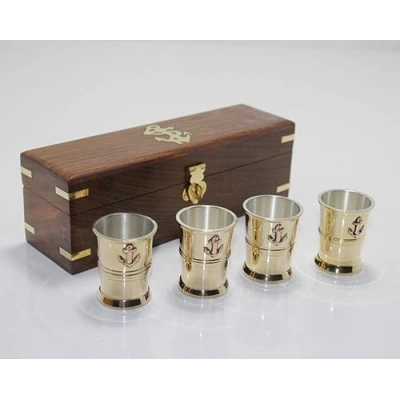Ahşap Kutulu 4lü Pirinç Shot Bardak Seti 4288b