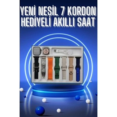 Akıllı Saat 7 Kordon Hediyeli Takvim Alarm Nabız Ölçer Bildirim Görme Sesli Görüşme