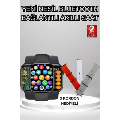 Akıllı Saat Arama Görüşme Bildirim Görme Uyku ve Sağlık Takibi Nabız Ölçer 3 Kordon Hediyeli