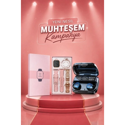 Aksesuar Hediyeli Akıllı Saat ve Dijital Göstergeli Powerbankli Bluetooth Kulaklık