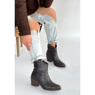 HERŞEYTREND Akver Acı Kahve Cilt Topuklu Bot