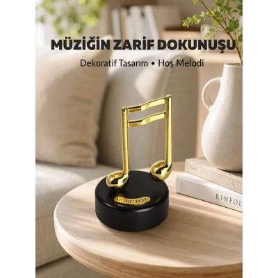 Altın Nota Figürlü Dönen Müzik Kutusu Dekoratif Music Box Yeni Nesil