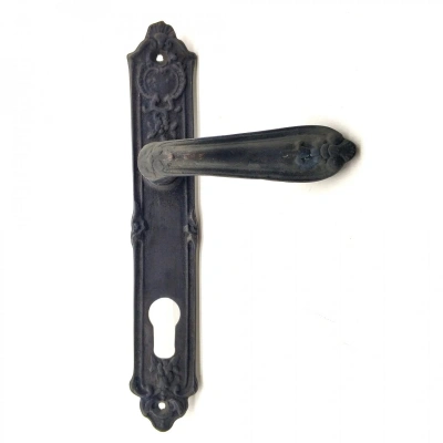 Antika Tarz Dekoratif Pirinç Çiçekli Oda Kapı Kolu - 240x40 Mm, Oksit