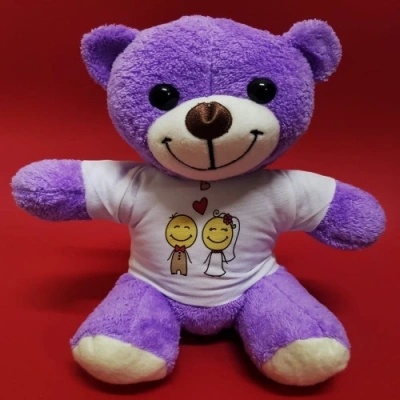 HERŞEYTREND Aşık Çiftler Tişörtlü Mor Peluş Ayıcık