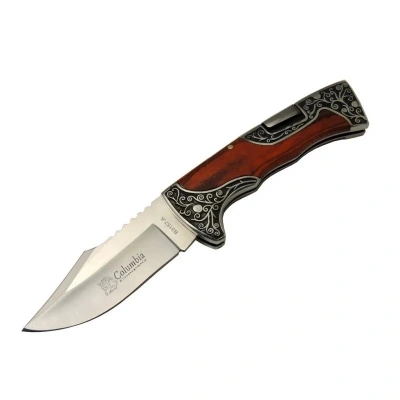 B3157a İşlemeli Kamp Çakı 22 Cm - Gül Ağacı Saplı, Manuel Açılma