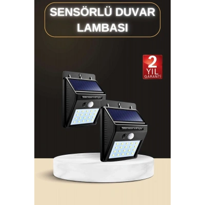 Bahçe Aydınlatma Sensörlü Güneş Enerjili Duvar Lambası 40 Led Işık