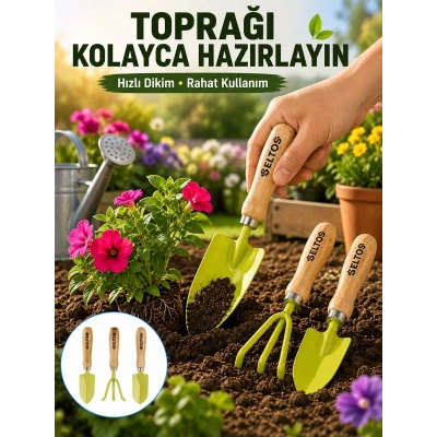 Bahçe El Aletleri Seti Toprak Düzenleme ve Dikim Aparatı