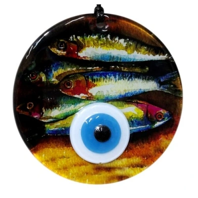 HERŞEYTREND Balık Desenli 12 Cm Füzyon Cam Duvar Süsü