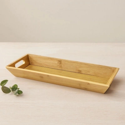 Bambu Ahşap Sunum Tepsisi 16x40x4 cm Çift Kulplu