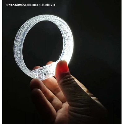 Beyaz-gümüş Led Işıklı Baskı Yapılabilen Pilli Bileklik Bilezik 1,5 Cm Genişlik