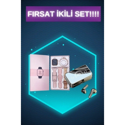 Bileklikli Amoled Ekran Akıllı Saat ve Dijital Göstergeli Kablosuz Bluetooth Kulaklık ANC/ ENC