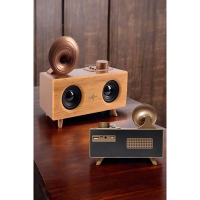 Bluetooth Hoparlör Ahşap Klasik Retro Gramofon Bluetooth Müzik Kutusu