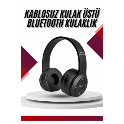 Bluetooth Kablosuz Kulaklık Siyah Wireless 5.0 Kulak Üstü Uzun Pil Ömrü
