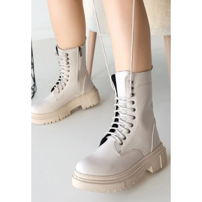 Caxa Bej Cilt Bağcıklı Bot