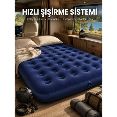 Çift Kişilik Şişme Yatak Dayanıklı Vinil Kamp ve Misafir Kullanımına Uygun