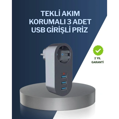 Çocuk Korumalı Termal Priz – 3lü USB Şarj ve Akım Koruması