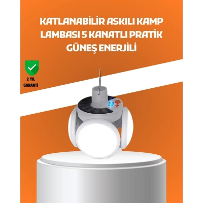 Çok Amaçlı Katlanabilir Güneş Enerjili Kamp Lambası – Masa Üstü ve Asılabilir Kullanım