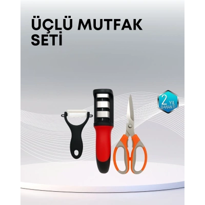 Çok Fonksiyonlu Mutfak Makas Seti – 3 Makas, Bileyici ve Soyacak Dahil