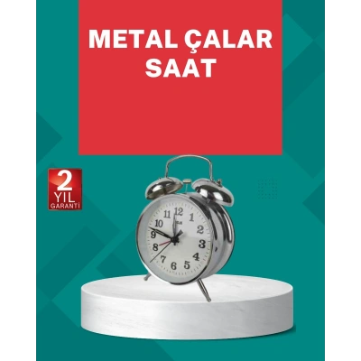 Dekoratif Gümüş Işıklı Alarmlı Masa Saati Sessiz Mekanizma