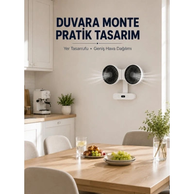 Dijital Göstergeli Çift Fan Başlıklı Masa Vantilatörü