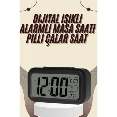 Dijital Masa Saati Termometreli Takvim Çalar Saat Led Ekran Pilli