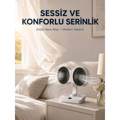 Duvara Monte Edilebilen Çift Başlıklı Sessiz Masa Fanı