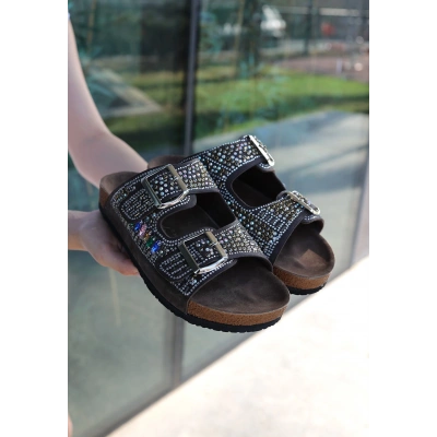 Edaj Kahverengi Nubuk Boncuk İşlemeli Terlik