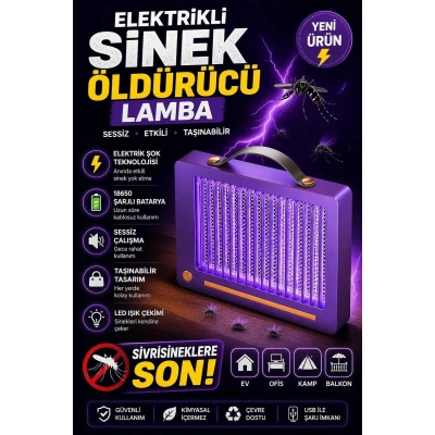Elektrikli Sinek Öldürücü Lamba | Şarjlı, Sessiz, Led Işıklı Etkili Koruma