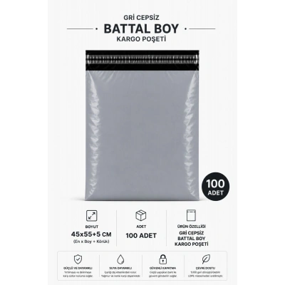 Gri Cepsiz Battal Boy Kargo Poşeti 45x55+5 Cm 100 Adet
