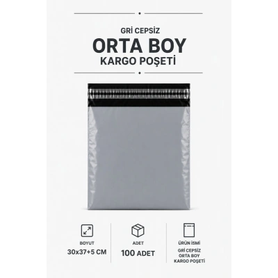 Gri Cepsiz Orta Boy Kargo Poşeti 30x37+5 Cm 100 Adet