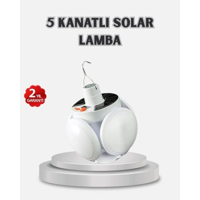 Güneş Enerjili ve USB Şarjlı LED Kamp Lambası – 5 Farklı Işık Modlu, Askılı Tasarım