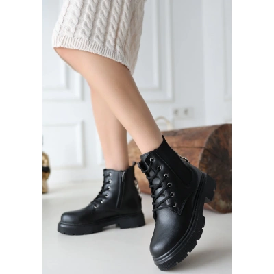 Harte Siyah Cilt Bağcıklı Bot