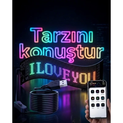 HERŞEYTREND 16x96 LED Yazı Paneli 60 cm Esnek RGB Işıklı Programlanabilir Ekran