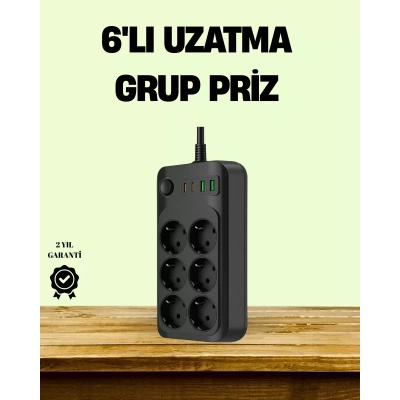 HERŞEYTREND 2500W Güçlü 6’lı Priz USB ve Type-C Çıkışlı Termal Korumalı