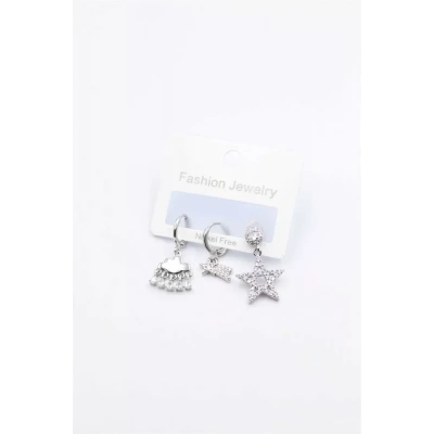 HERŞEYTREND 3lü Yıldız Küpe - Gümüş