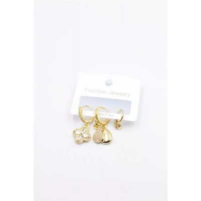 HERŞEYTREND 3lü Yonca Küpe - Altın