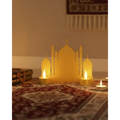 HERŞEYTREND 3D LED Mumlu Cami Dekorasyonu 2 Adet Pilli Mum Hediyeli