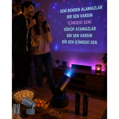 HERŞEYTREND 3ü 1 Arada Karaoke ve Projeksiyon Sistemi Çift Mikrofon Destekli