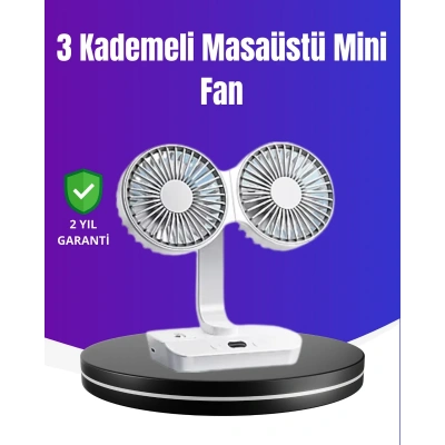 HERŞEYTREND 720° Döner Çift Taraflı Masaüstü Vantilatör – USB Şarjlı Sessiz Fan
