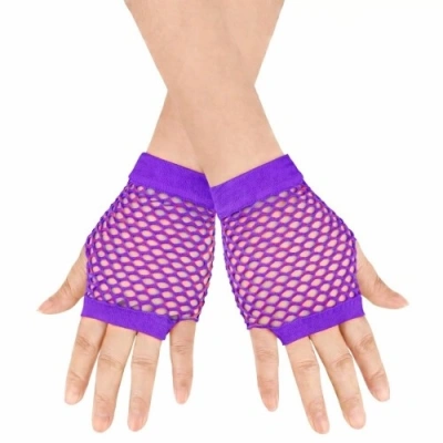 HERŞEYTREND 80’ler 90’lar Retro Mor File Parmaksız Kısa Eldiven 11 cm