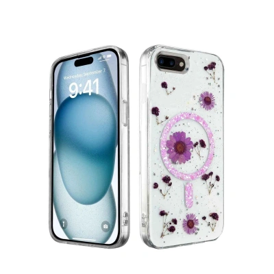 HERŞEYTREND Apple İphone 7 Plus Kılıf Daisy Simli Magsafe Kapak - Mor