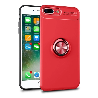 HERŞEYTREND Apple İphone 7 Plus Kılıf Range Yüzüklü Silikon - Kırmızı