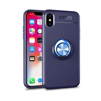 HERŞEYTREND Apple İphone Xs Max Kılıf Range Yüzüklü Silikon - Mavi