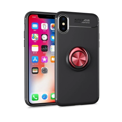 HERŞEYTREND Apple İphone Xs Max Kılıf Range Yüzüklü Silikon - Siyah-kırmızı