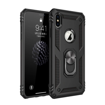 HERŞEYTREND Apple İphone Xs Max Kılıf Sofya Yüzüklü Silikon Kapak - Siyah