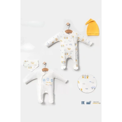 HERŞEYTREND Araba Desenli Sarı 4lü Erkek Bebek Tulumu