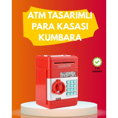 HERŞEYTREND ATM Görünümlü Kırmızı Elektronik Şifreli Kumbara
