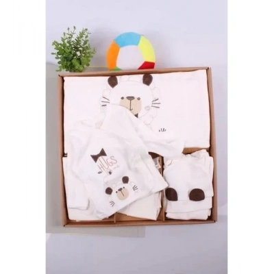HERŞEYTREND Ayıcık Desenli 10 Parça Kutulu %100 Pamuk Erkek Bebek Hastane Çıkışı